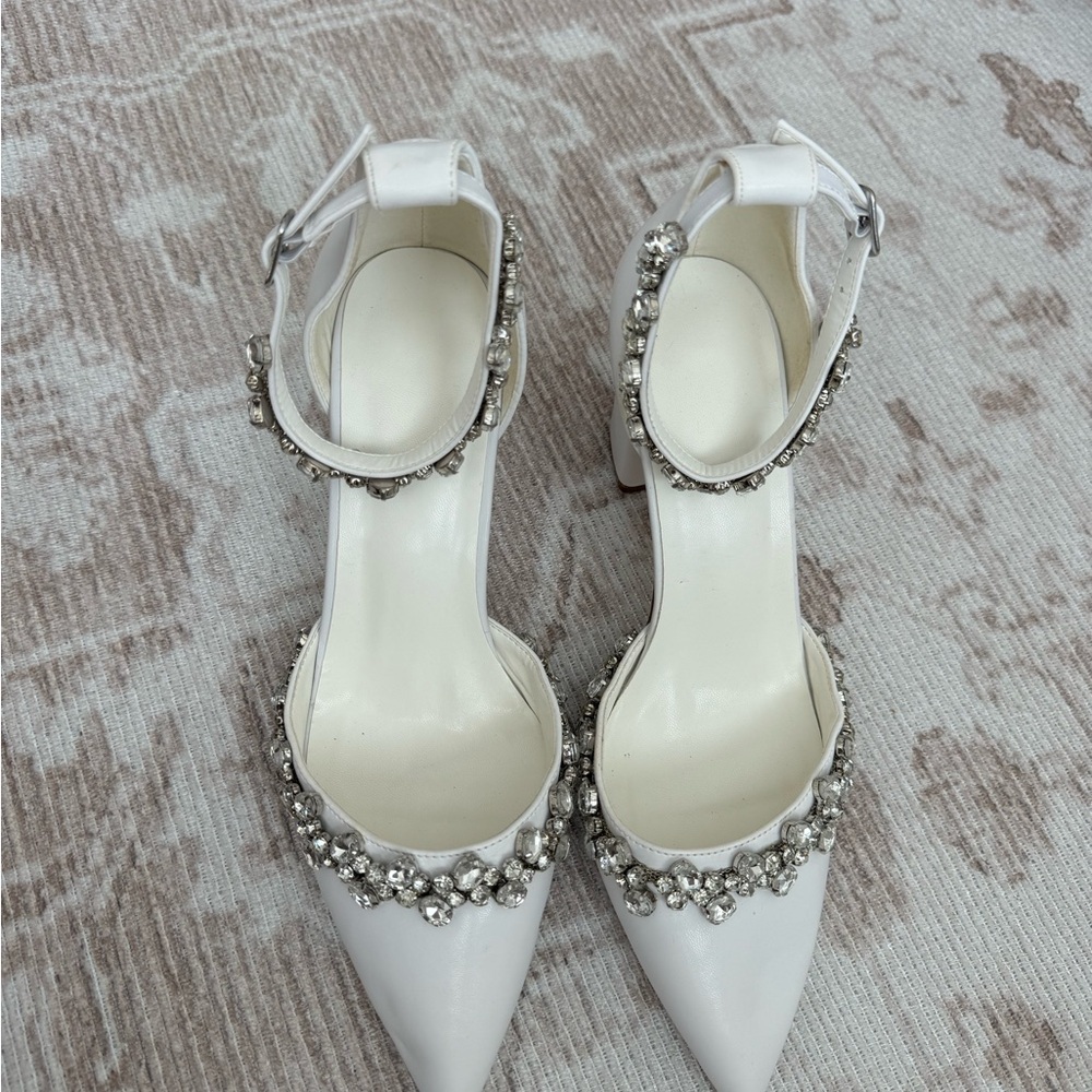 Elegant White Embellished Women's Heels